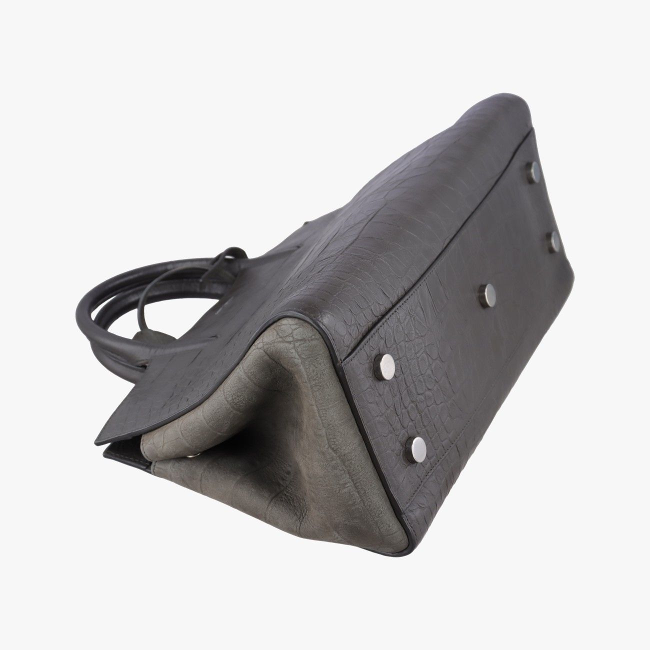 Saint Laurent Cava Rive Gauche Dark Gray Croco Embossed Leather Shoulder — view 5