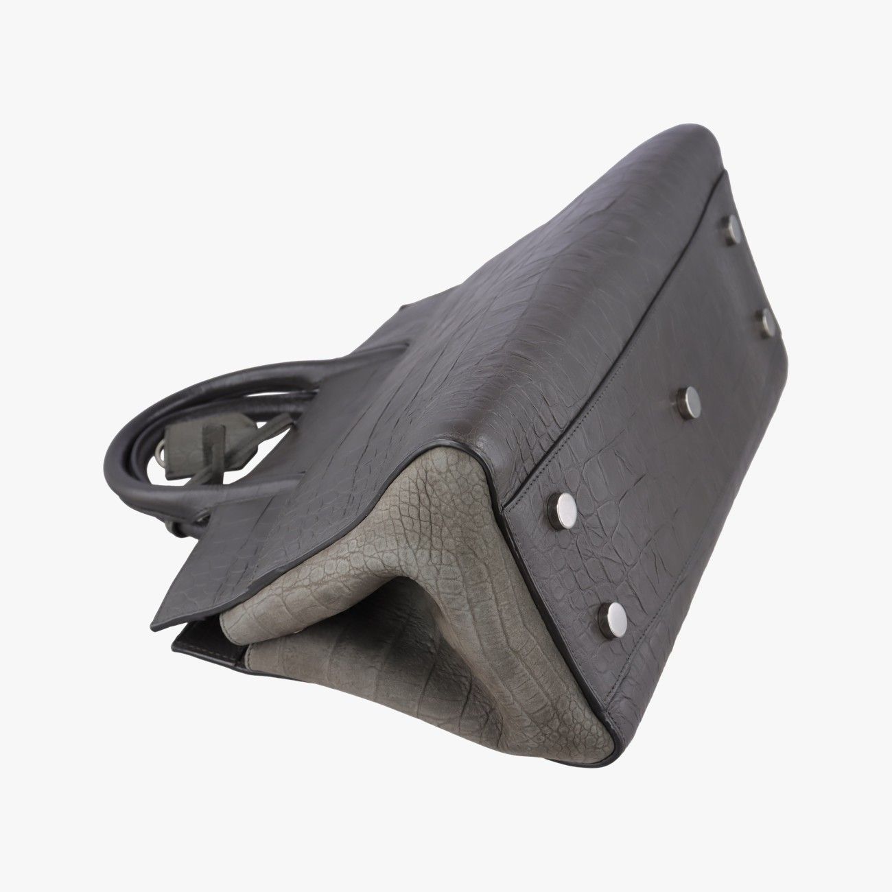 Saint Laurent Cava Rive Gauche Dark Gray Croco Embossed Leather Shoulder — view 7
