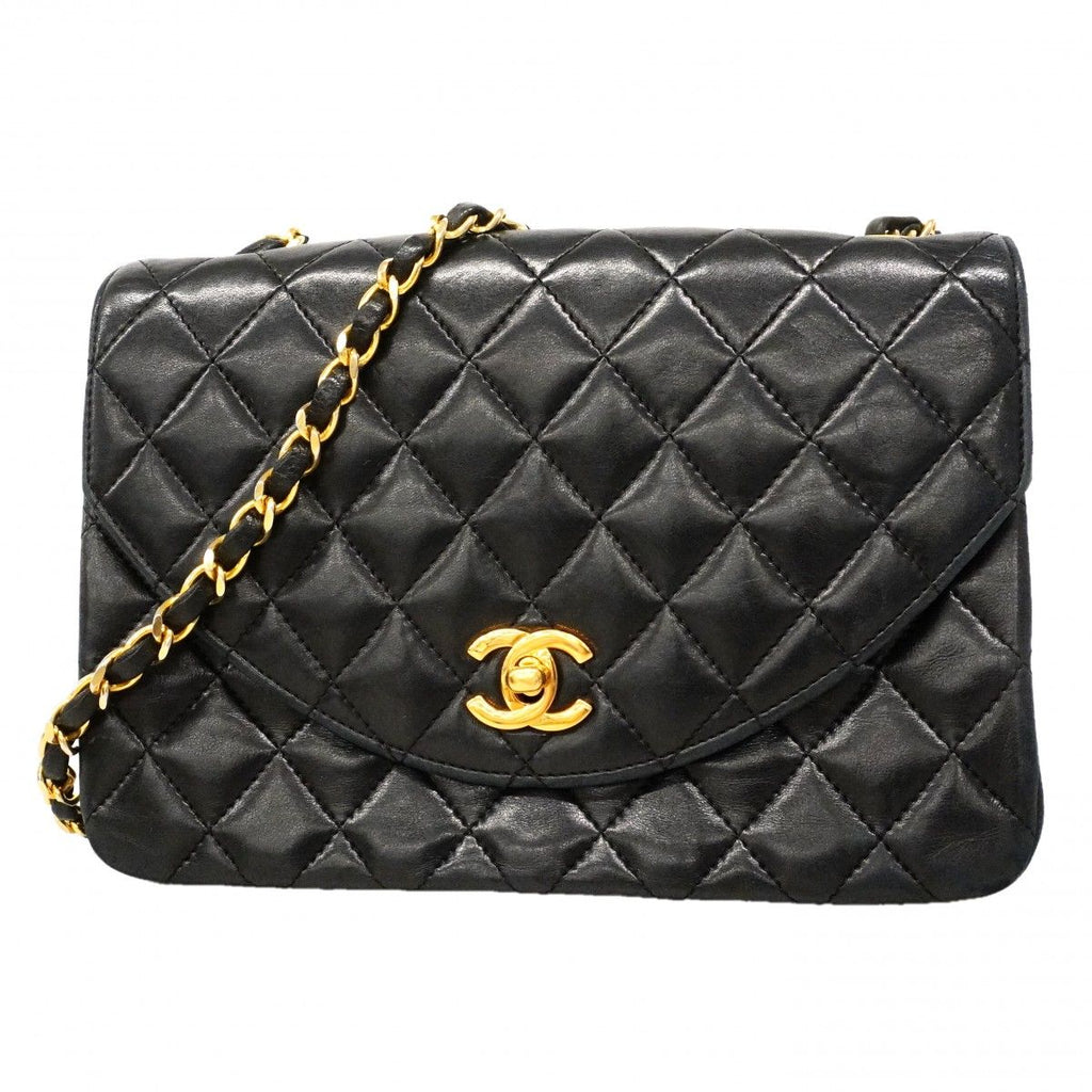 Chanel Shoulder Bag Quilted Lambskin Black Gold