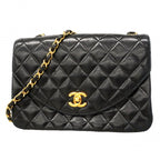 Chanel Shoulder Bag Quilted Lambskin Black Gold