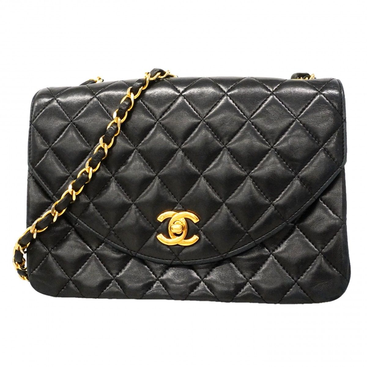 Chanel Shoulder Bag Quilted Lambskin Black Gold