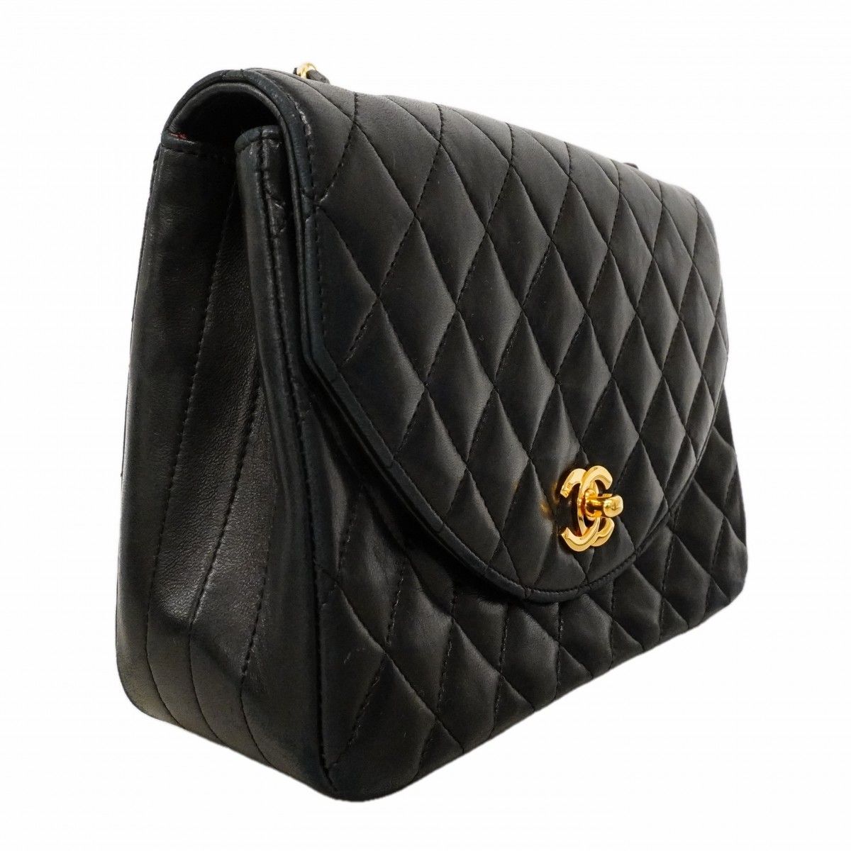 Chanel Shoulder Bag Quilted Lambskin Black Gold — view 2
