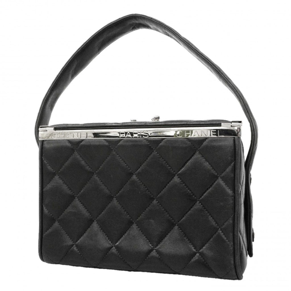Chanel Handbag Quilted Lambskin Black Silver