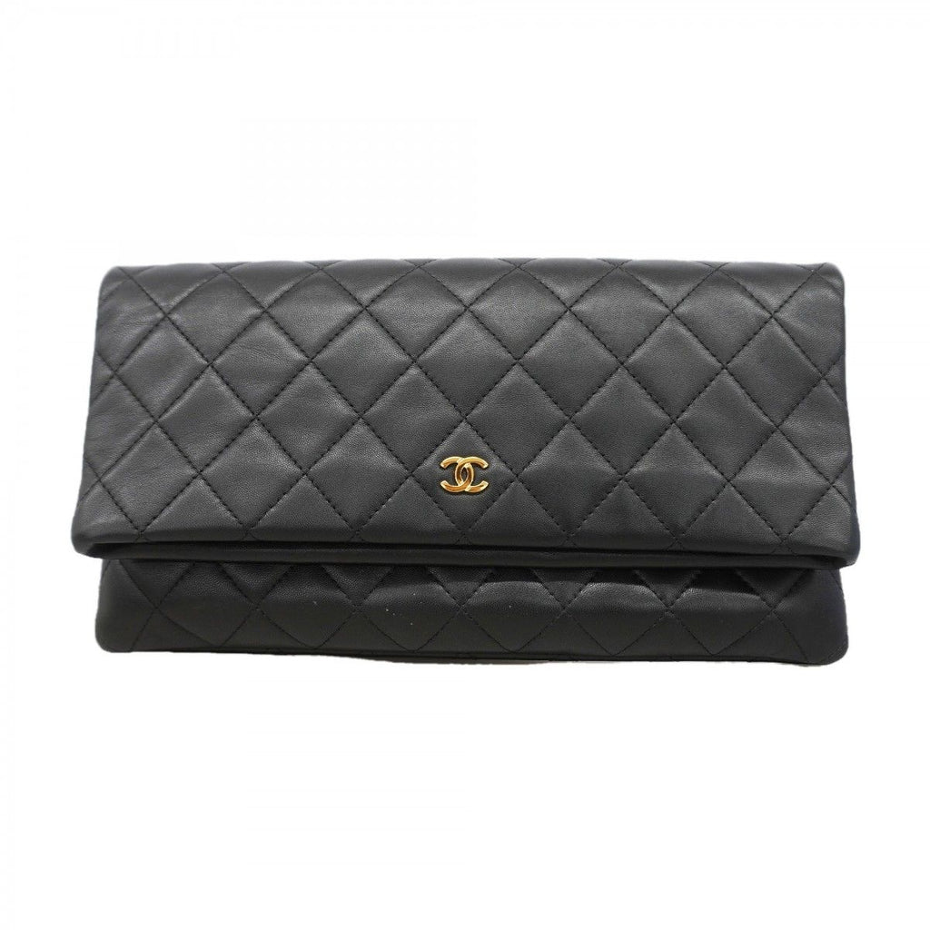 Chanel Clutch Quilted Lambskin Black Gold