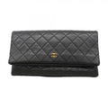 Chanel Clutch Quilted Lambskin Black Gold