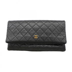 Chanel Clutch Quilted Lambskin Black Gold