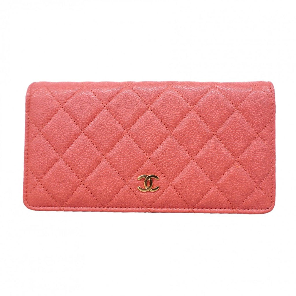 Chanel Wallet Quilted Caviar Leather Pink Gold