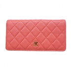 Chanel Wallet Quilted Caviar Leather Pink Gold