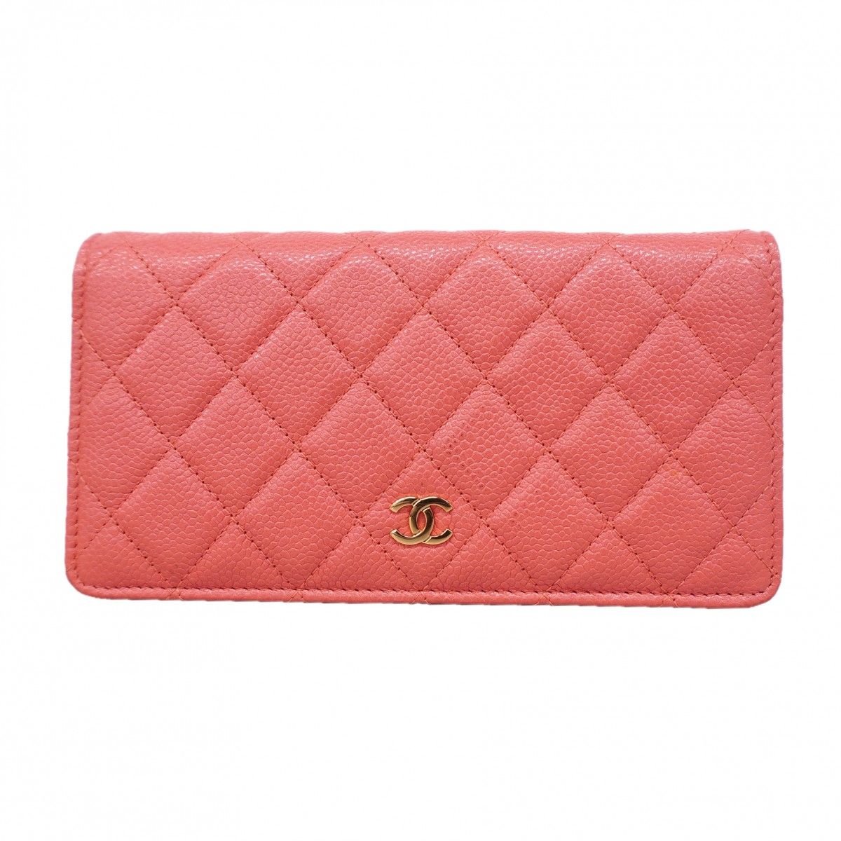 Chanel Wallet Quilted Caviar Leather Pink Gold