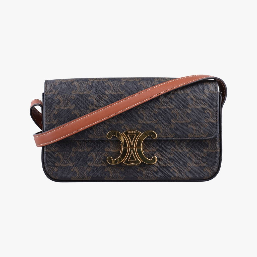 Celine Claude Triomphe Brown Canvas Shoulder