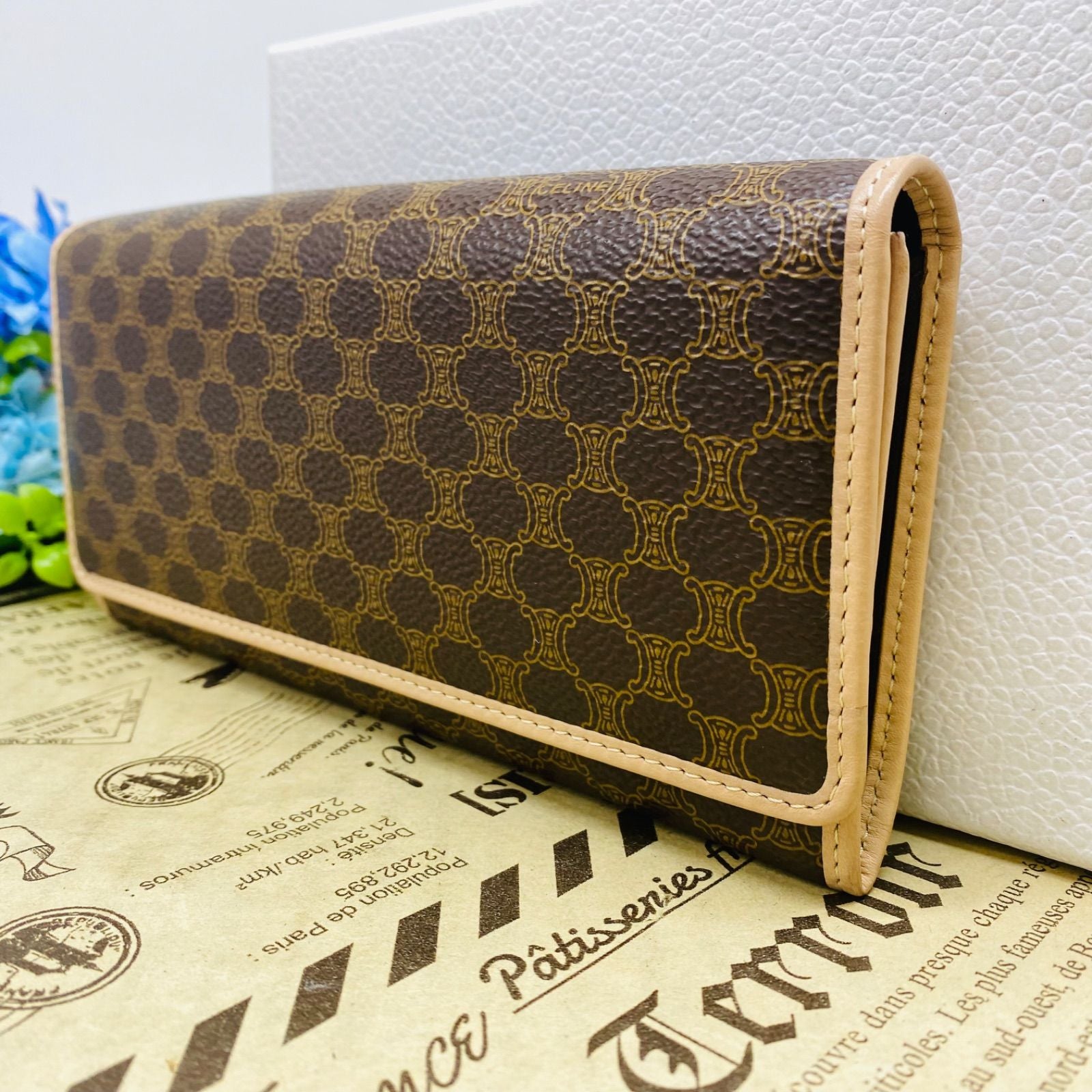 Celine Macadam Pattern Bifold Wallet Vintage Brown