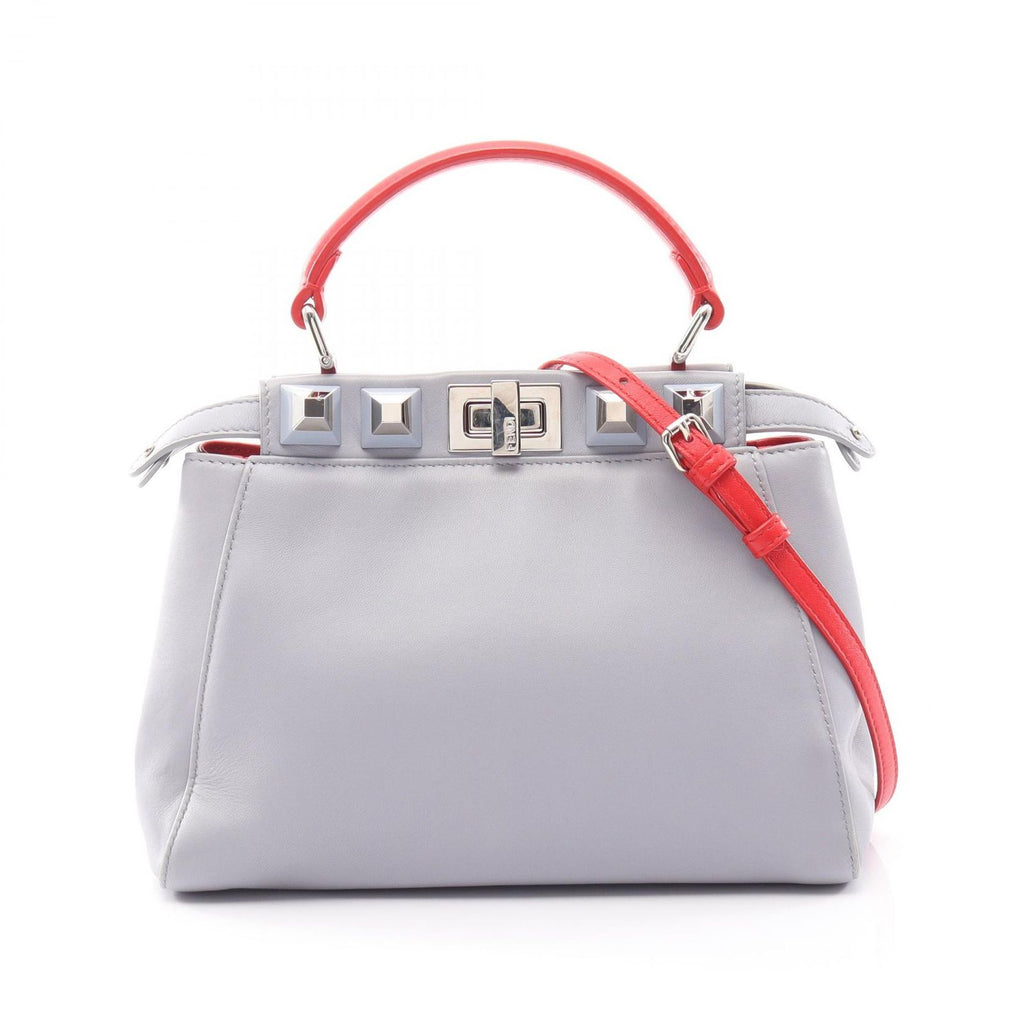 Fendi Handbag Mini Peekaboo Studs 2-Way Blue Gray Leather