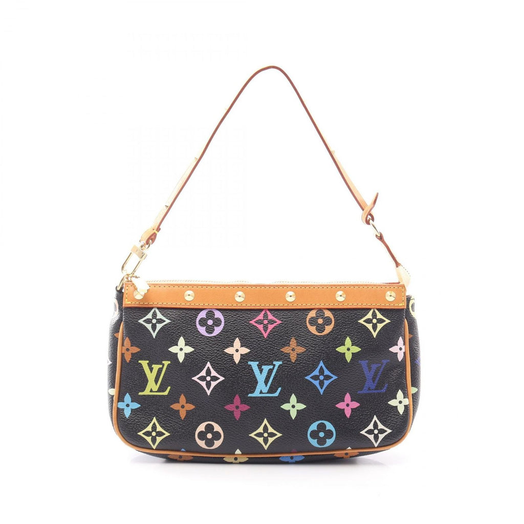 Louis Vuitton Handbag Pochette Monogram Multicolor Noir Canvas Leather Soir