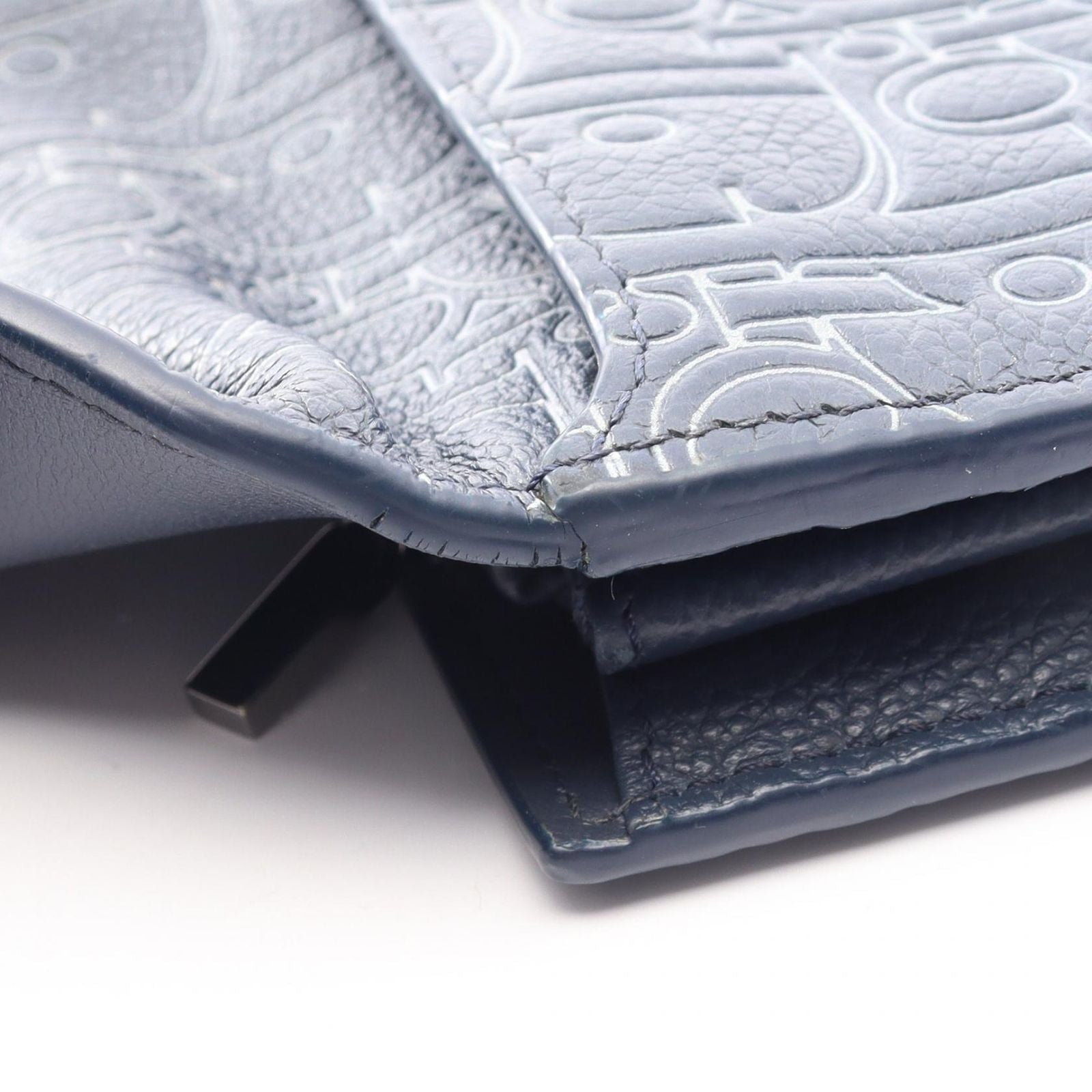 Dior Bifold Wallet Long Flap Gravity Out Line Navy Gray Leather — view 8