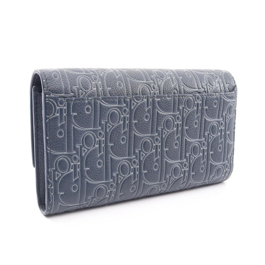 Dior Bifold Wallet Long Flap Gravity Out Line Navy Gray Leather — view 2