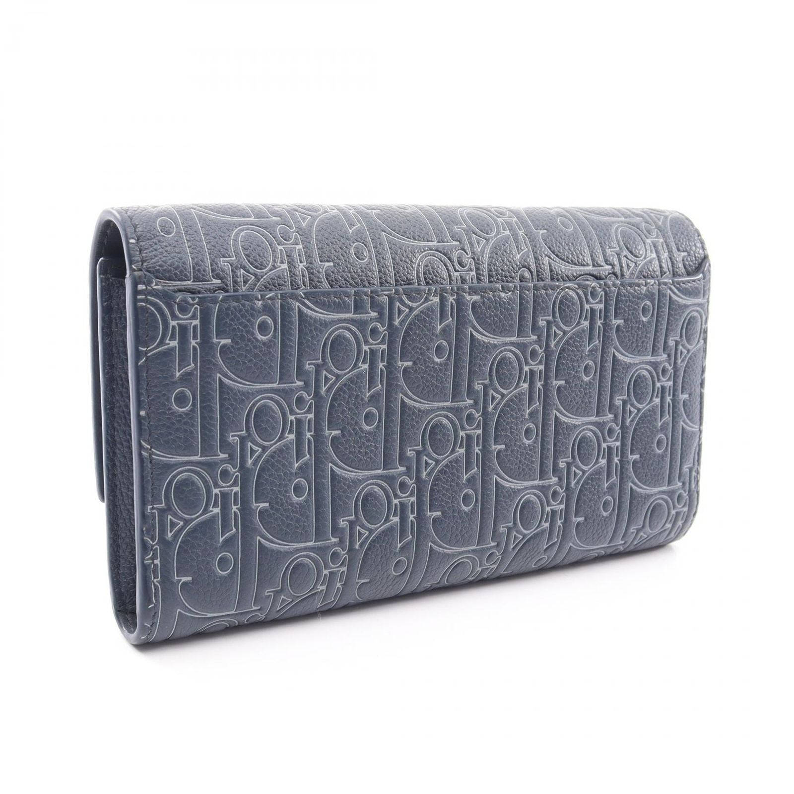 Dior Bifold Wallet Long Flap Gravity Out Line Navy Gray Leather — view 2