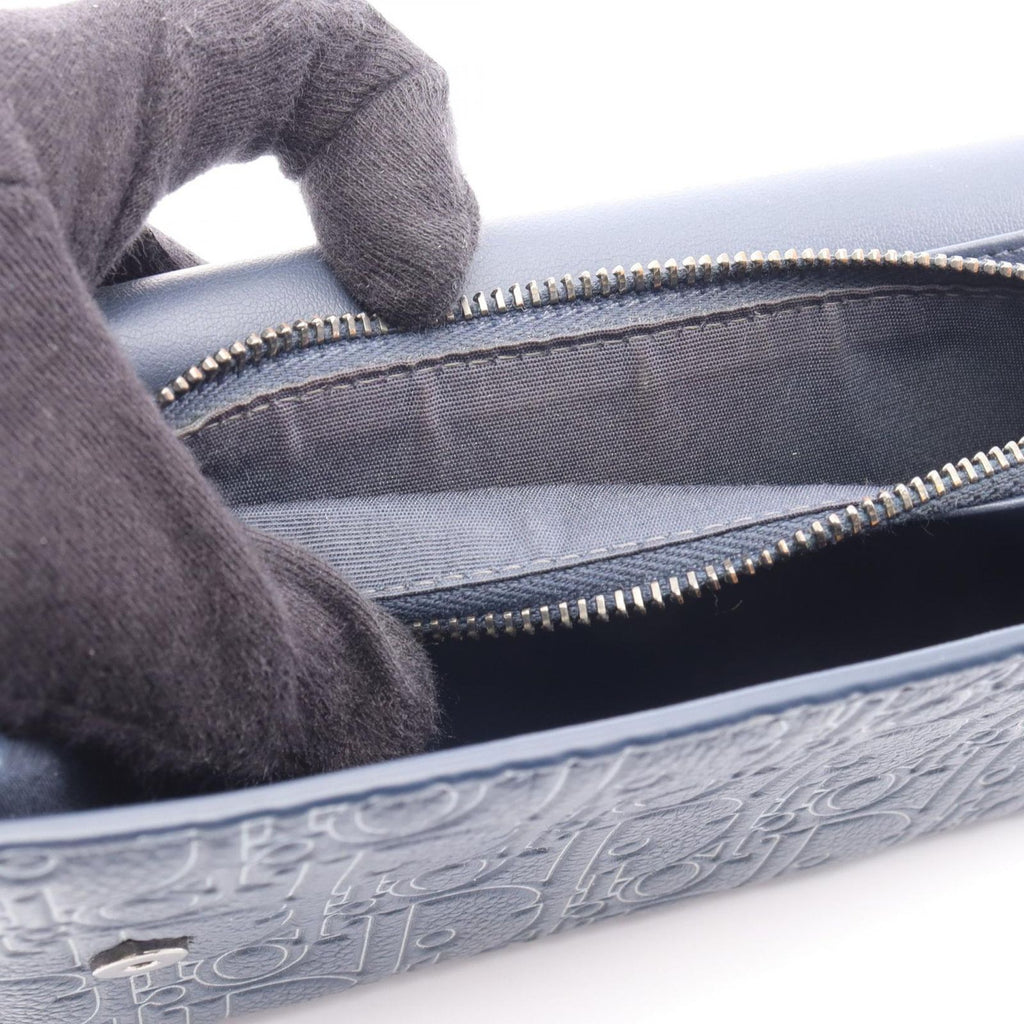 Dior Bifold Wallet Long Flap Gravity Out Line Navy Gray Leather — view 6