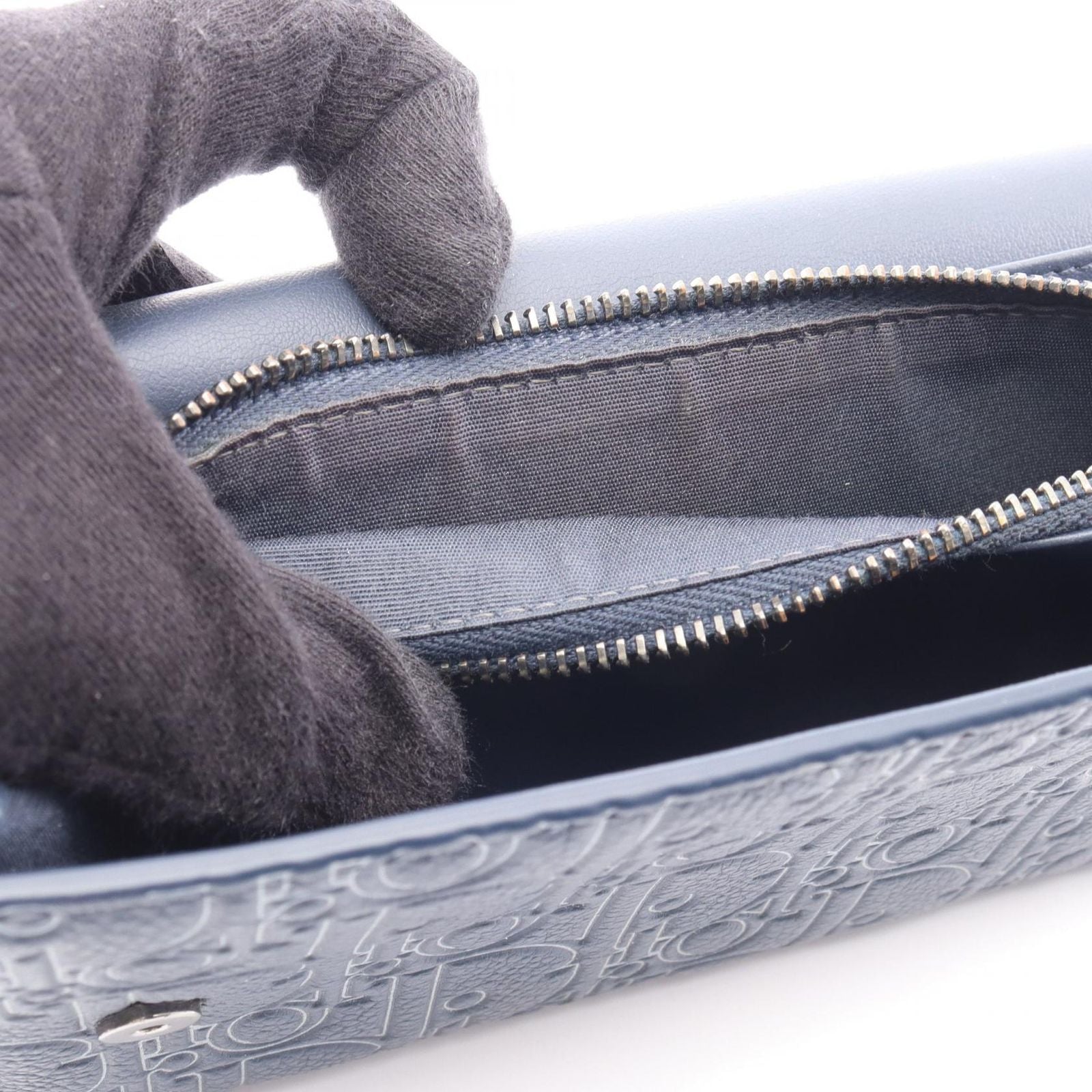 Dior Bifold Wallet Long Flap Gravity Out Line Navy Gray Leather — view 6