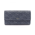 Dior Bifold Wallet Long Flap Gravity Out Line Navy Gray Leather