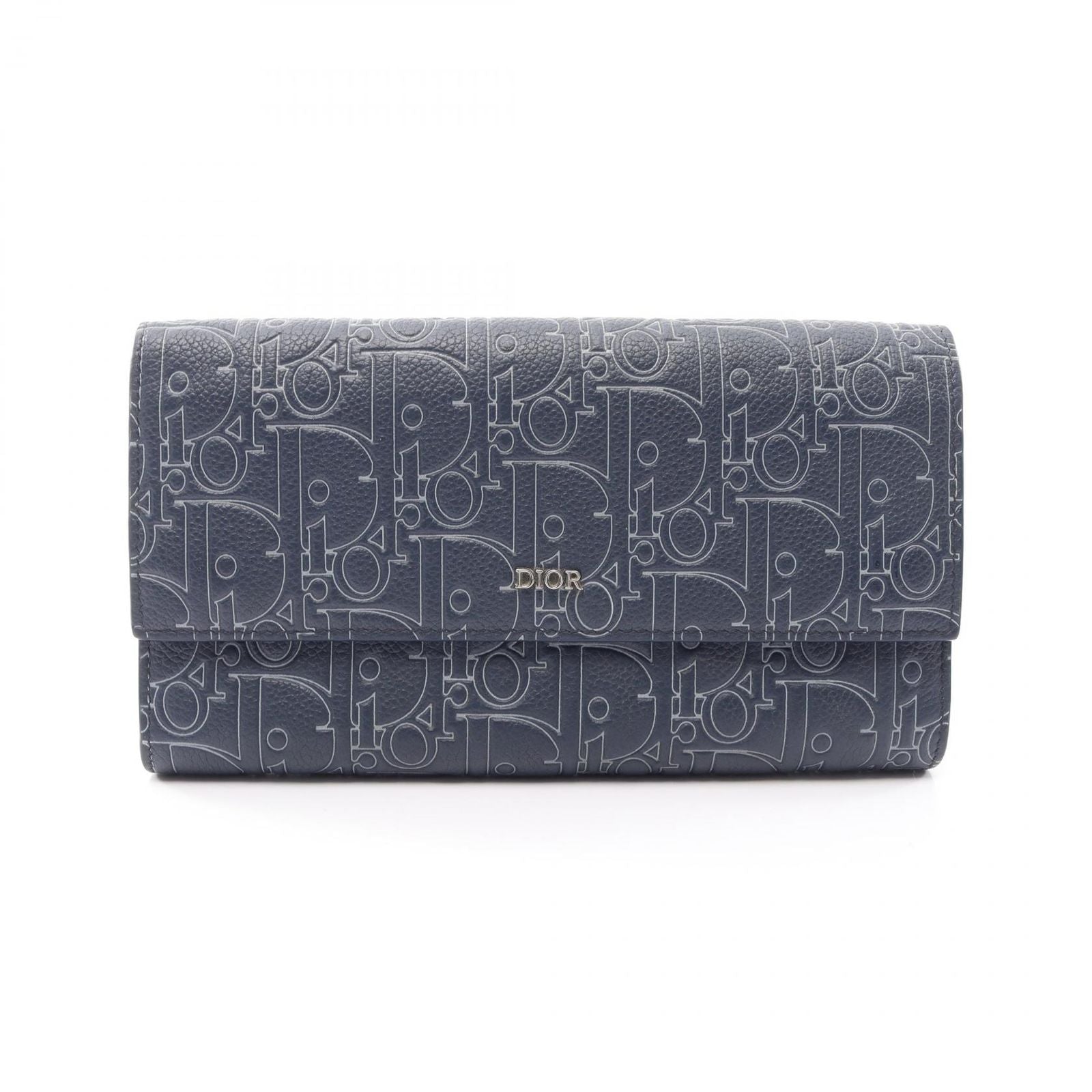 Dior Bifold Wallet Long Flap Gravity Out Line Navy Gray Leather