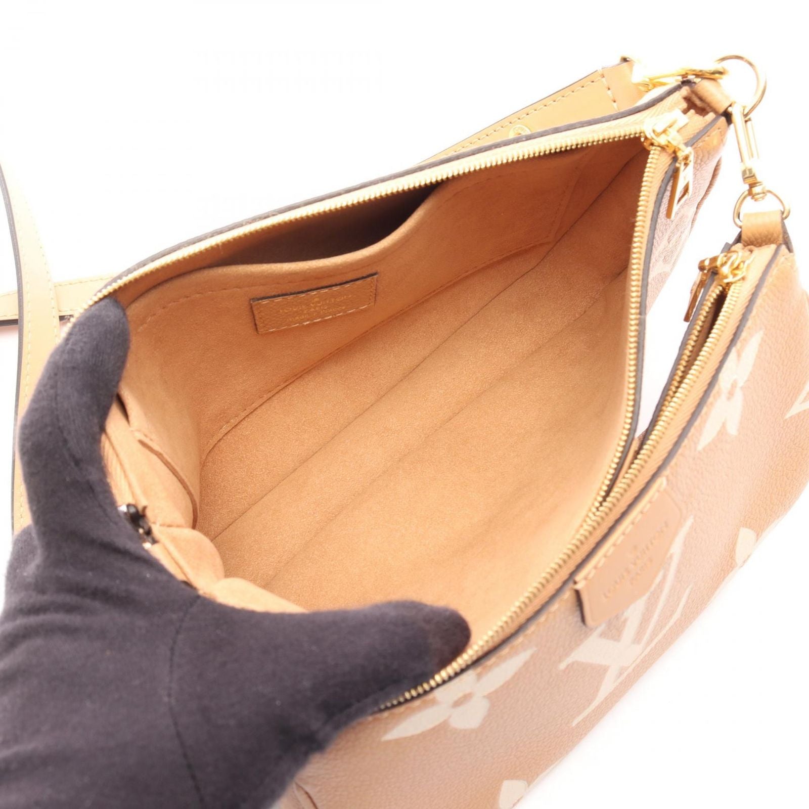Louis Vuitton Shoulder Bag Multy Pochette Soirle Bicolor Arizona Beige Leather — view 3