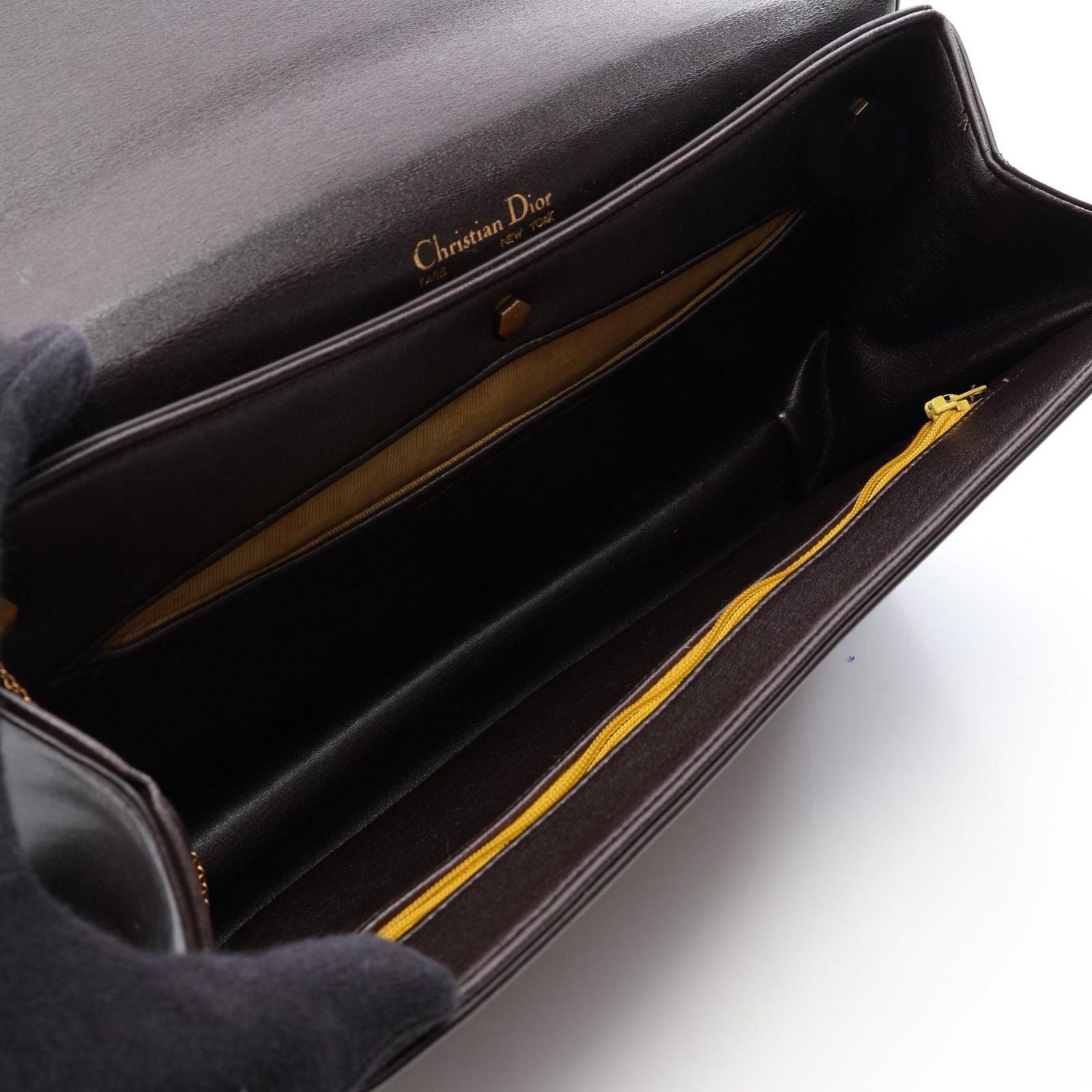 Dior Shoulder Bag Dark Brown Leather — view 3