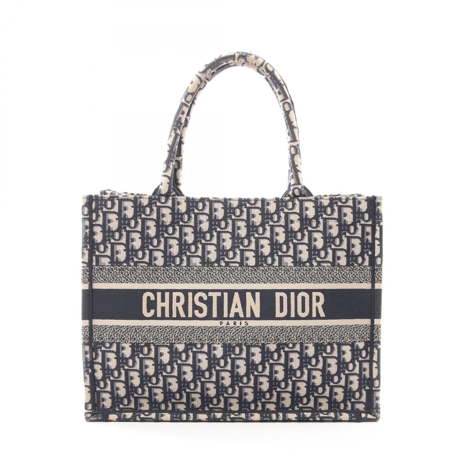 Dior Tote Book Oblique Ivory Navy Black Canvas