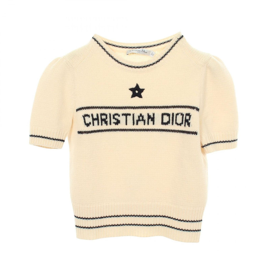 Dior Knit Logo Puff Sleeve Short Wool Cashmere Sweater