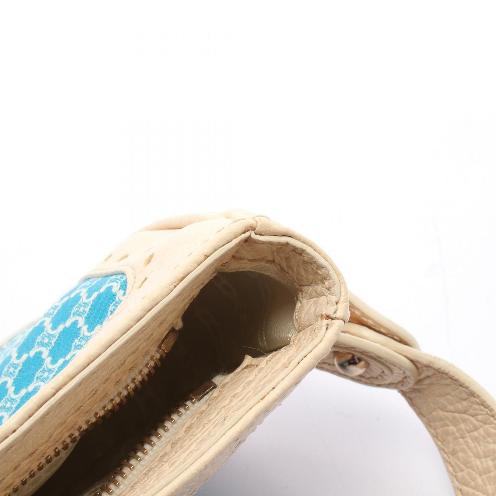 Celine Shoulder Bag Macadam Blue Ivory Canvas Leather — view 7