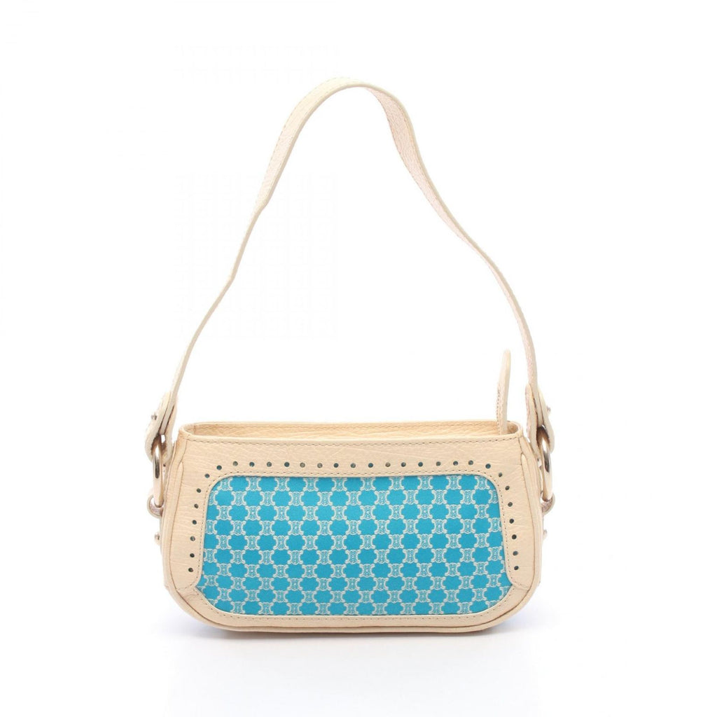 Celine Shoulder Bag Macadam Blue Ivory Canvas Leather