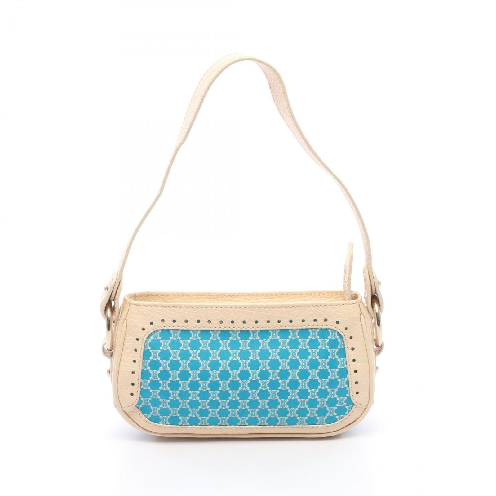 Celine Shoulder Bag Macadam Blue Ivory Canvas Leather