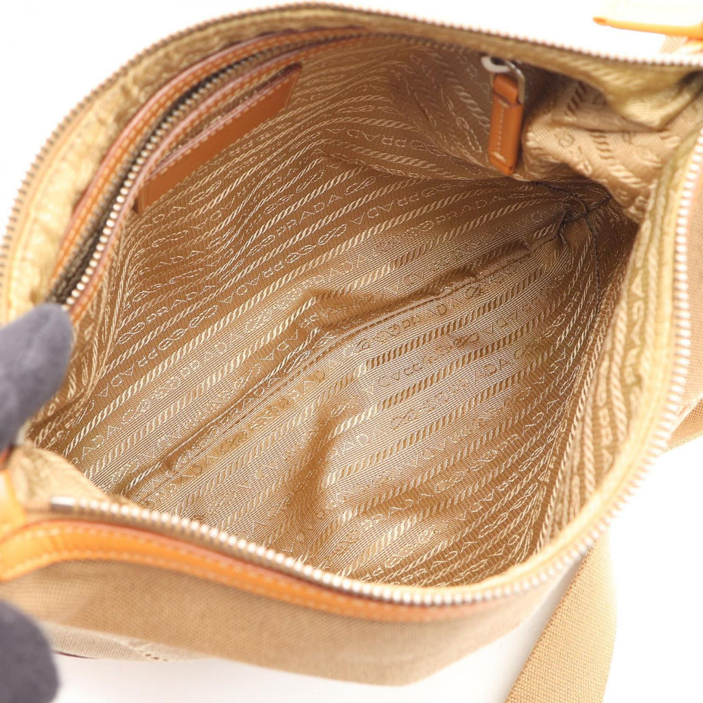 Prada Shoulder Bag Logo Jacquard Beige Canvas Leather — view 3