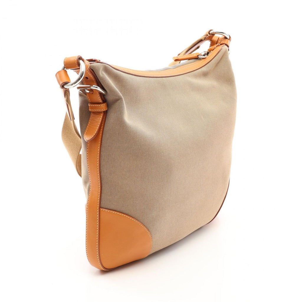 Prada Shoulder Bag Logo Jacquard Beige Canvas Leather — view 2