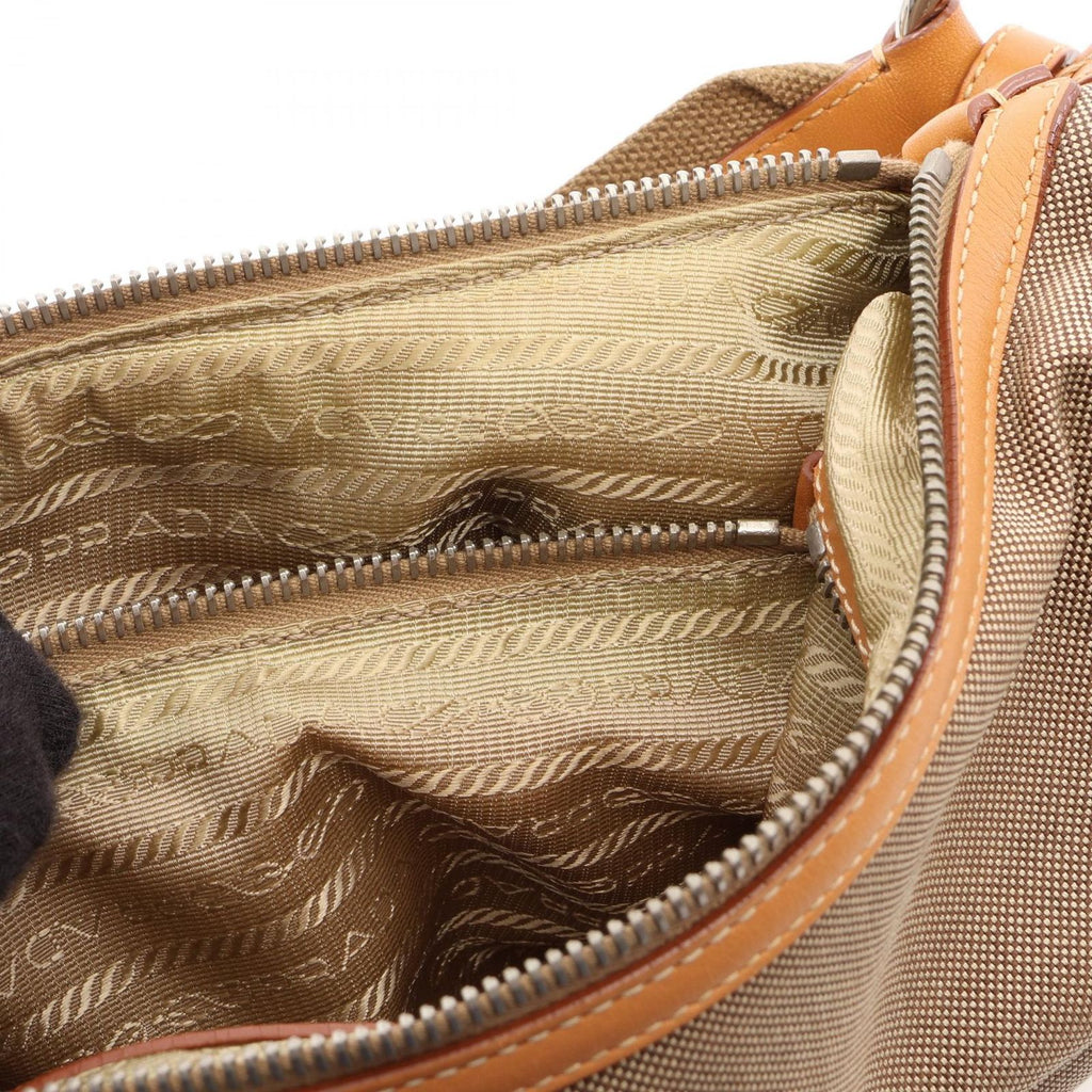 Prada Shoulder Bag Logo Jacquard Beige Canvas Leather — view 5