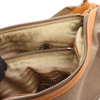 Prada Shoulder Bag Logo Jacquard Beige Canvas Leather — view 5