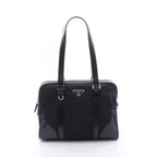 Prada Tote Triangle Logo Black Nylon Leather Shoulder
