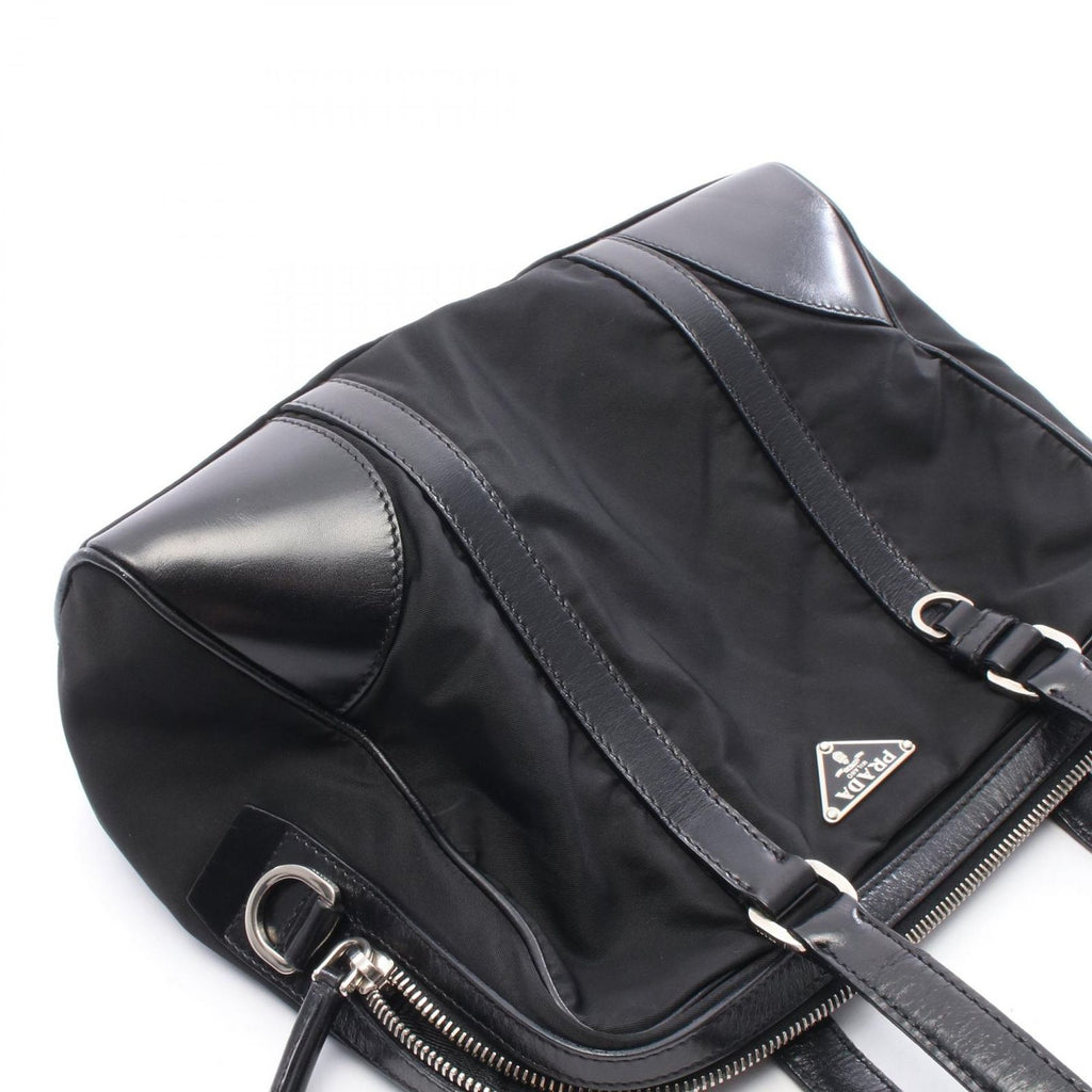 Prada Tote Triangle Logo Black Nylon Leather Shoulder — view 5