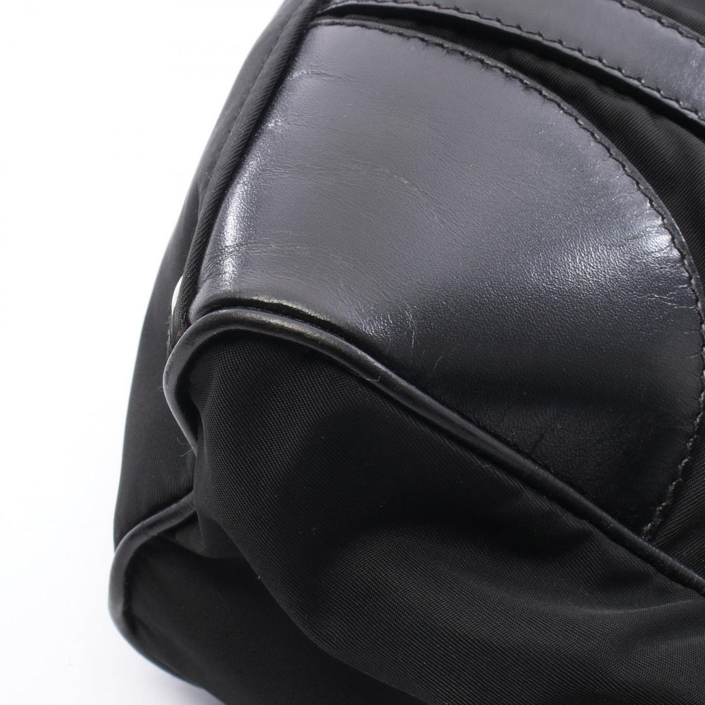 Prada Tote Triangle Logo Black Nylon Leather Shoulder — view 6