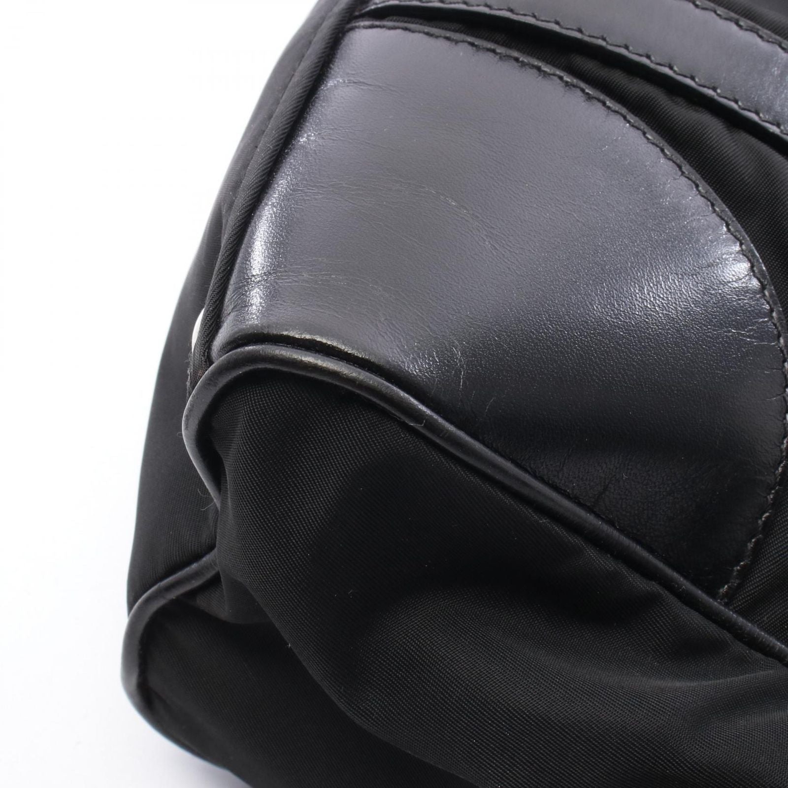 Prada Tote Triangle Logo Black Nylon Leather Shoulder — view 6