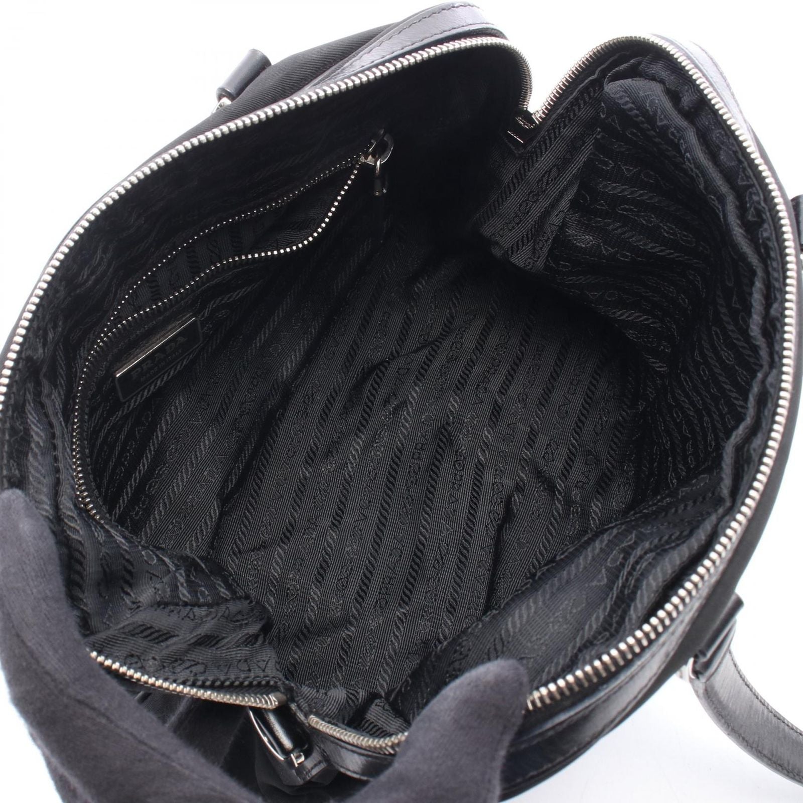 Prada Tote Triangle Logo Black Nylon Leather Shoulder — view 3
