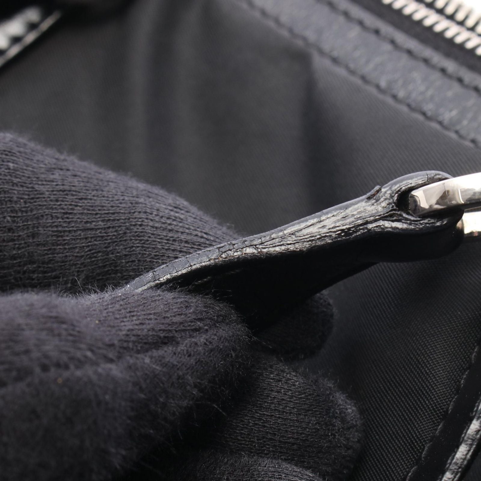 Prada Tote Triangle Logo Black Nylon Leather Shoulder — view 8