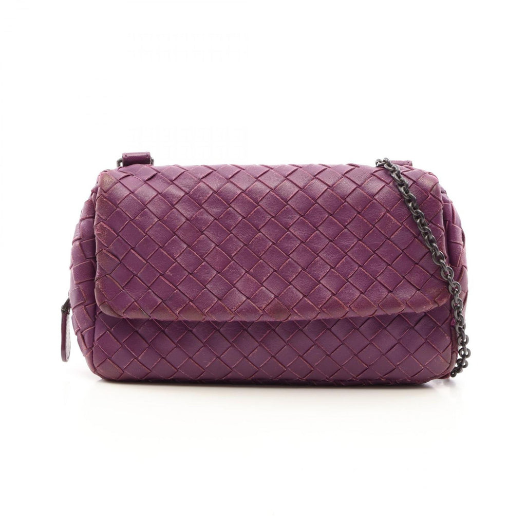 Bottega Veneta Shoulder Bag Intrecciato Purple Leather Chain