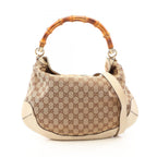 Gucci Handbag Bamboo GG Canvas 2-Way Beige Ivory Shoulder