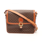 Celine Shoulder Bag Macadam Brown Canvas Leather