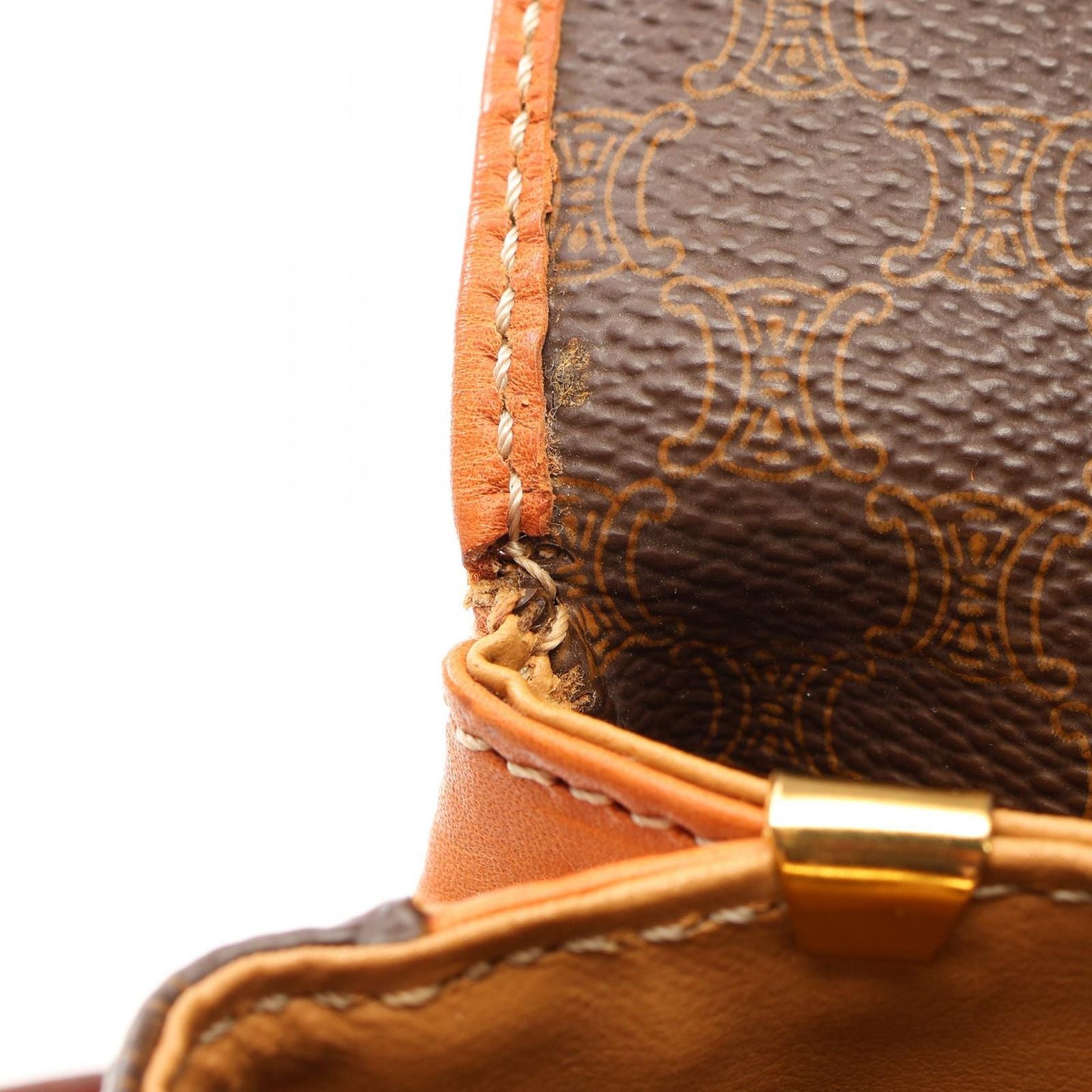 Celine Shoulder Bag Macadam Brown Canvas Leather — view 6