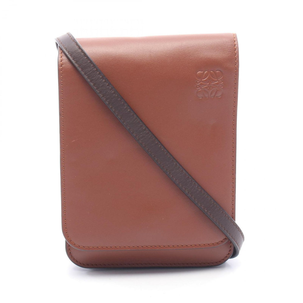Loewe Shoulder Bag Gusset Flat Crossbody Cross Brown Leather