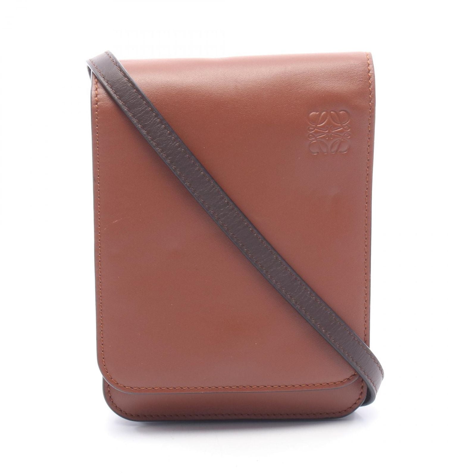 Loewe Shoulder Bag Gusset Flat Crossbody Cross Brown Leather