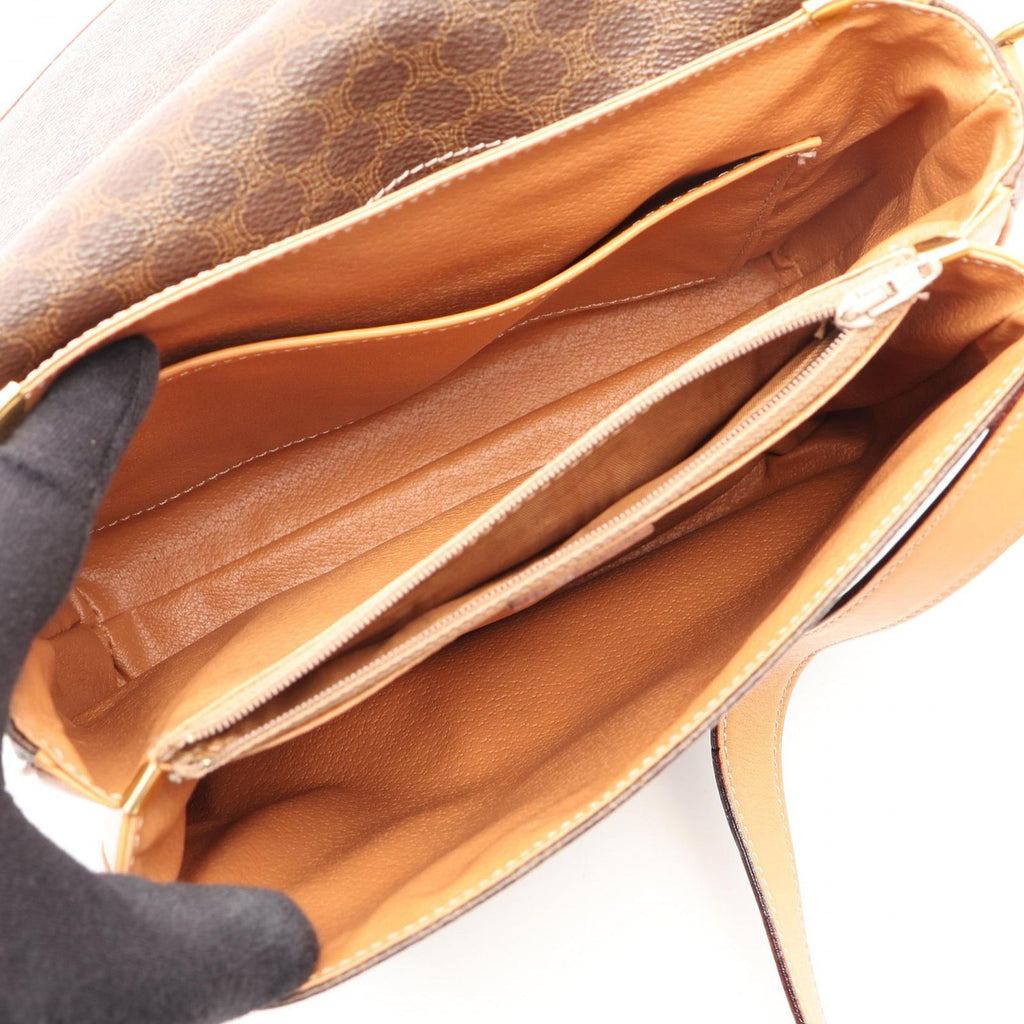 Celine Shoulder Bag Macadam Brown Canvas Leather — view 3