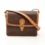 Celine Shoulder Bag Macadam Brown Canvas Leather