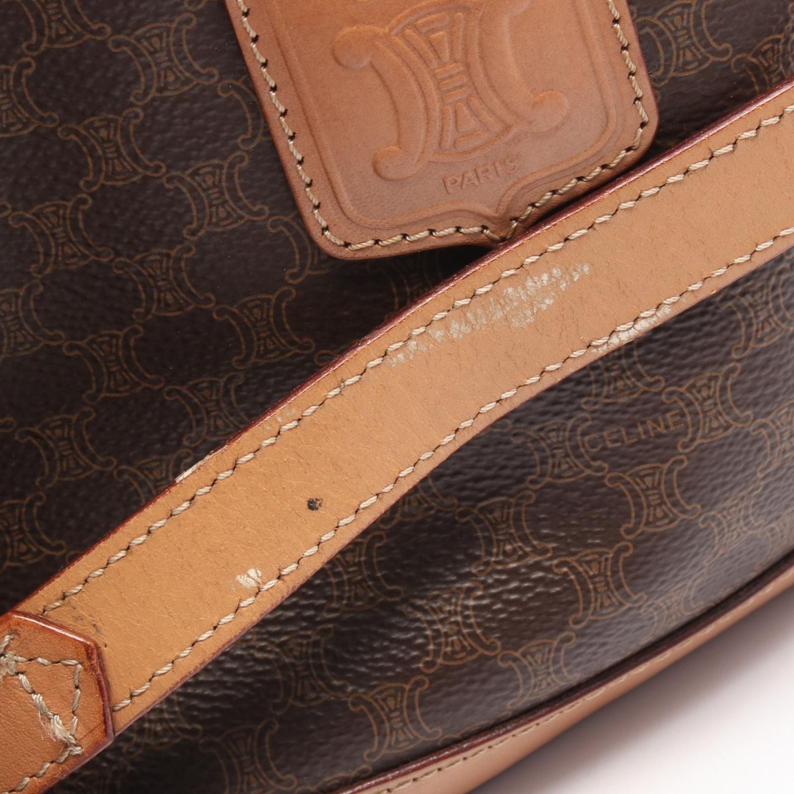 Celine Shoulder Bag Macadam Brown Canvas Leather — view 6
